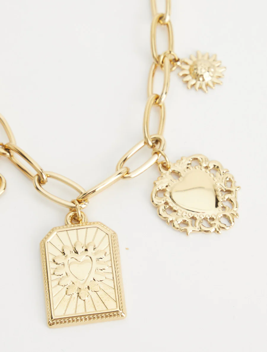Fantasieketting met hartmotieven en gekleurde stenen - Beige - Image 3
