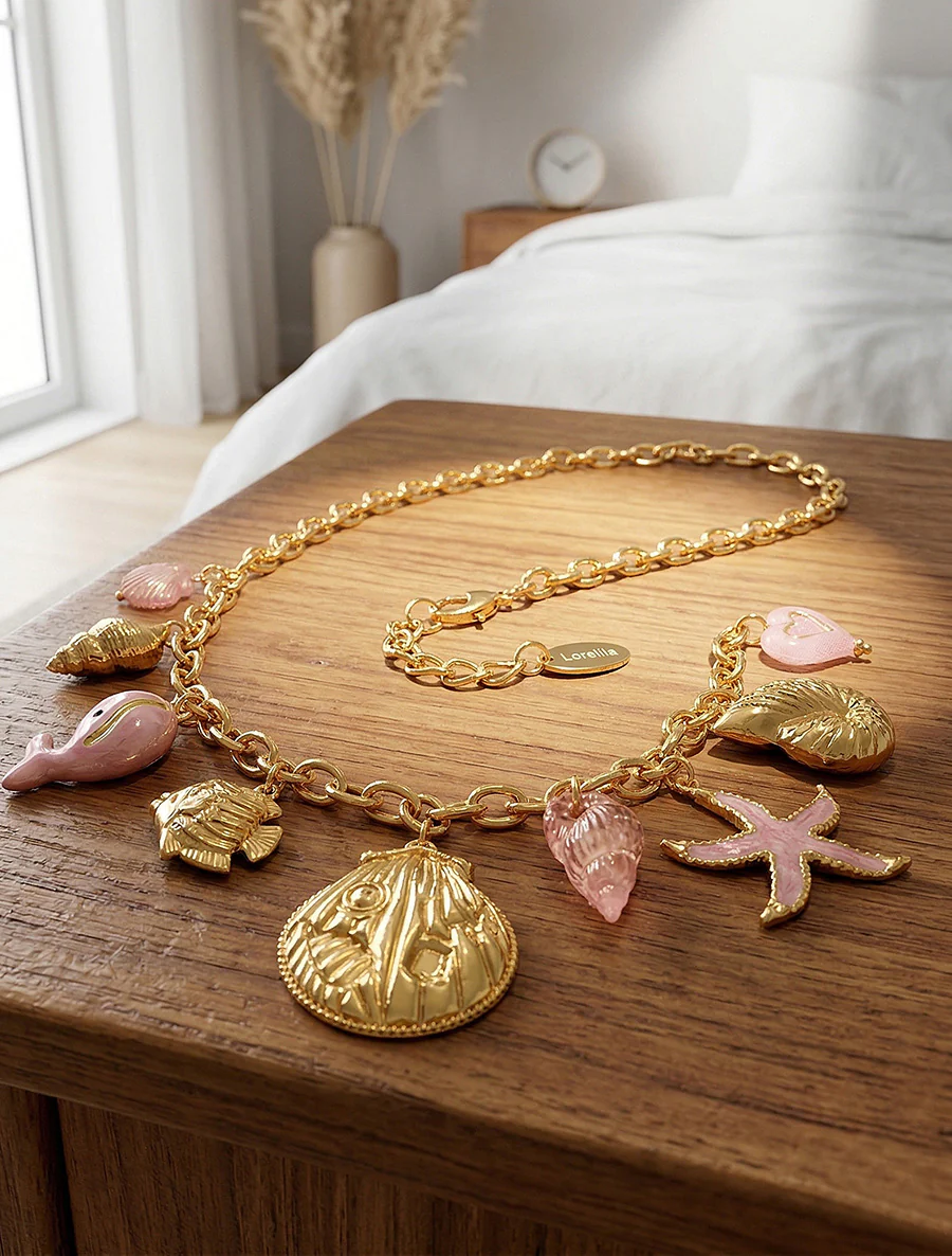 Fantasieketting met maritiem en hartmotief - Roos
