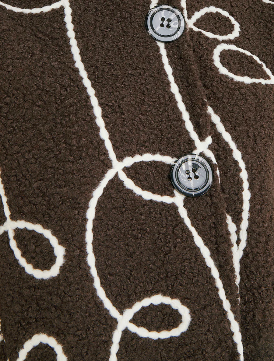 Fantasiepatroon jasje met bouclé wol-effect - Donkerbruin - Image 3