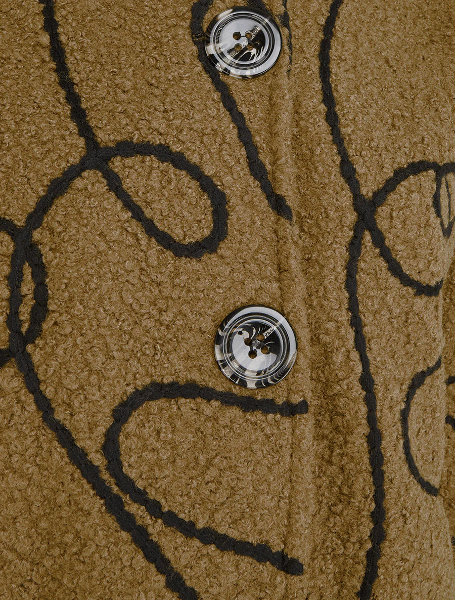 Fantasiepatroon jasje met bouclé wol-effect - Lichtbruin - Image 3