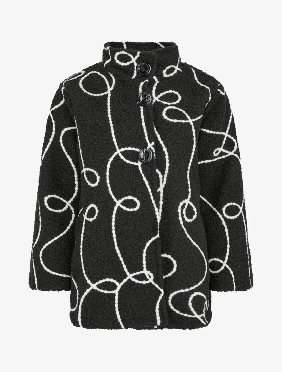 Fantasiepatroon jasje met bouclé wol-effect - Zwart