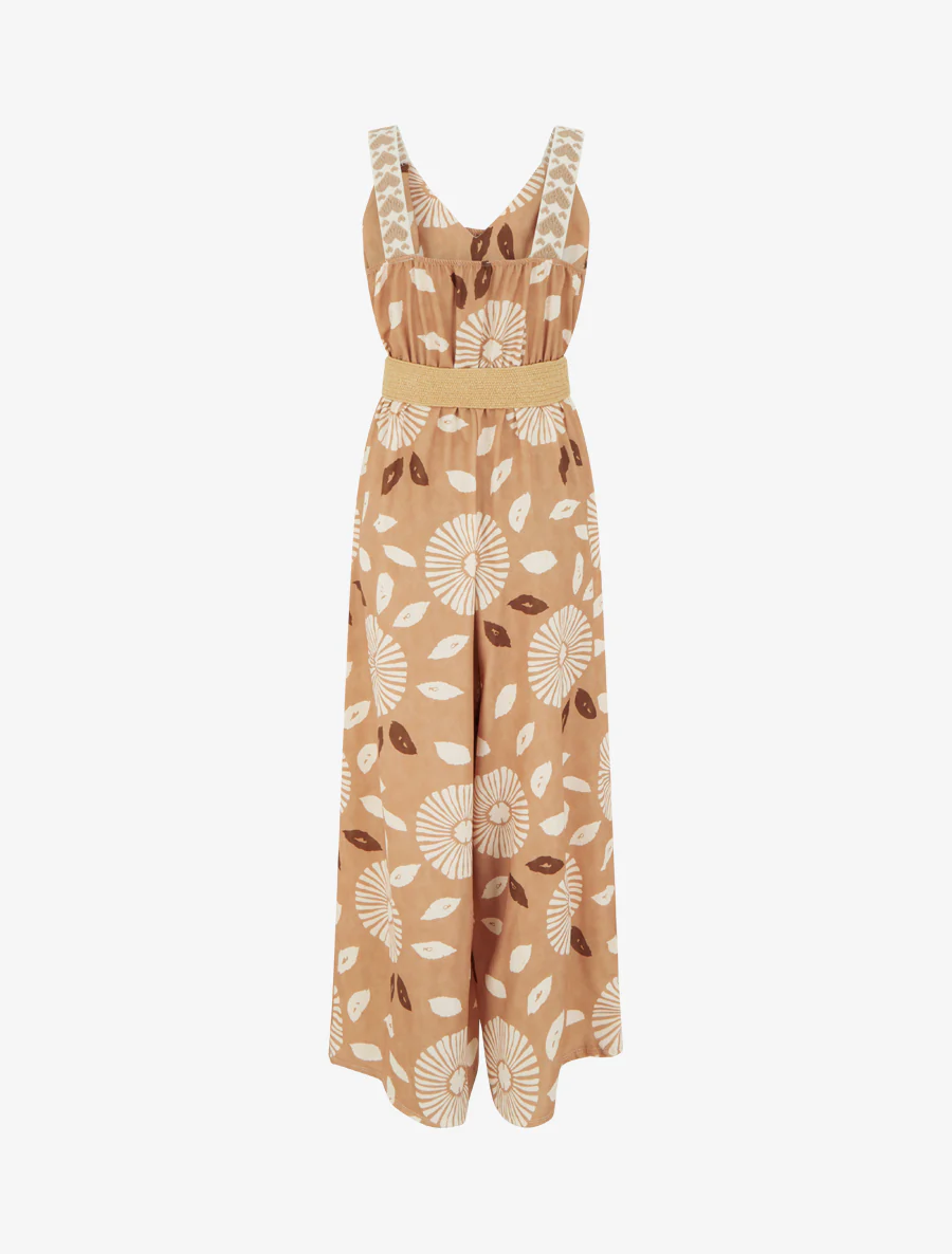 Fantasieprint jumpsuit met hartjesmotief en bandjes - Kameel - Image 2