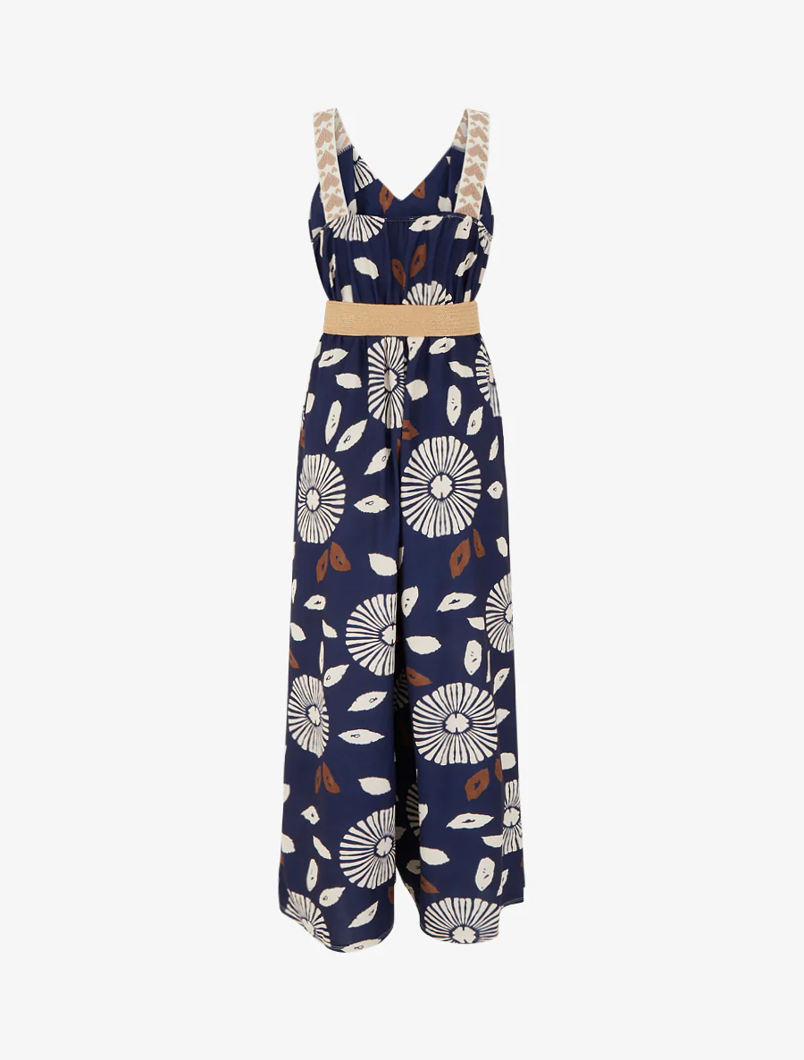 Fantasieprint jumpsuit met hartjesmotief en bandjes - Marine - Image 2