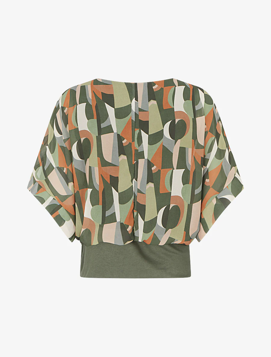 Fantasieprint top met korte mouwen - Kaki - Image 2