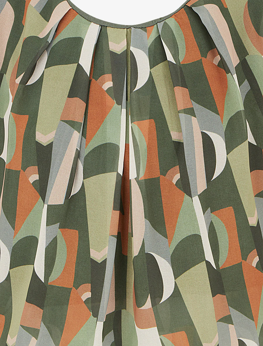 Fantasieprint top met korte mouwen - Kaki - Image 3