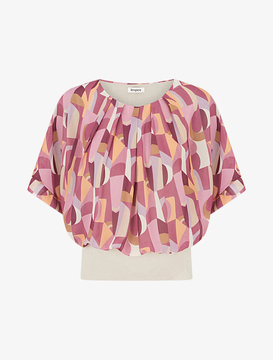 Fantasieprint top met korte mouwen - Oudroze