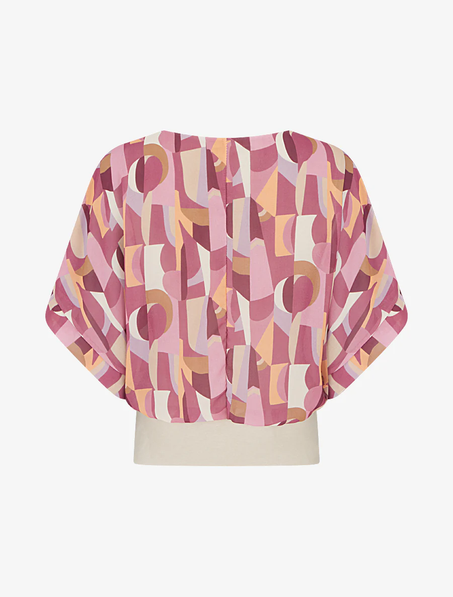 Fantasieprint top met korte mouwen - Oudroze - Image 2