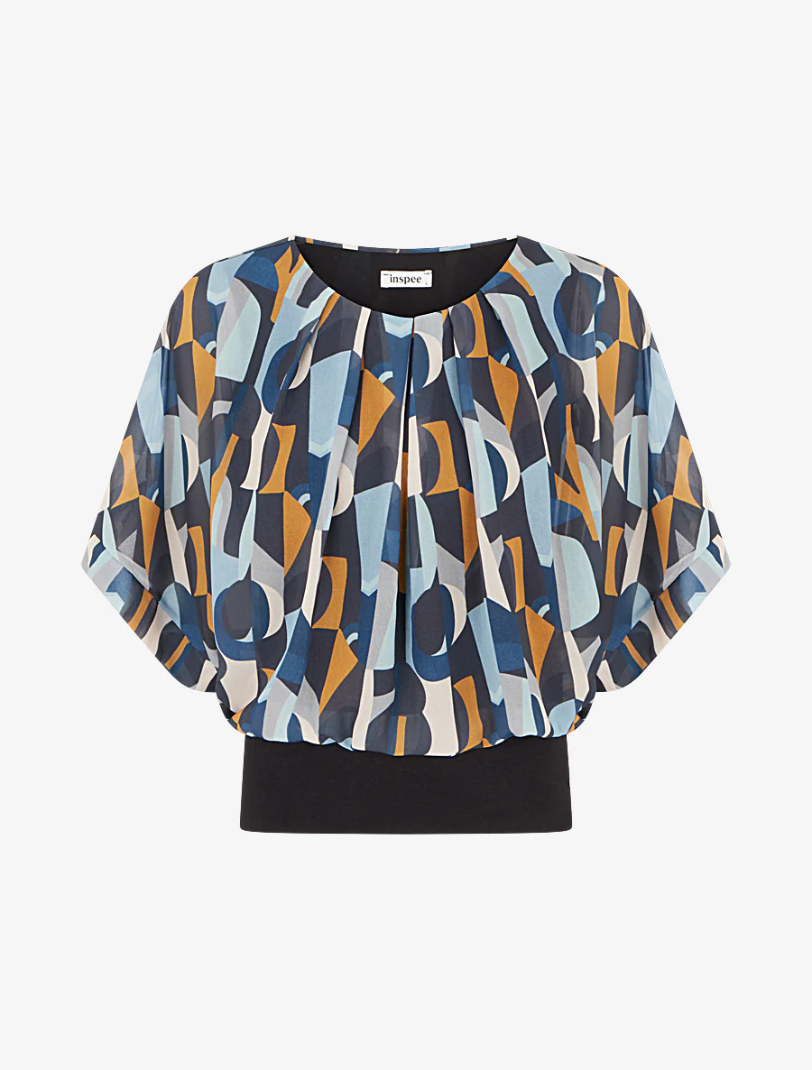 Fantasieprint top met korte mouwen - Blauw