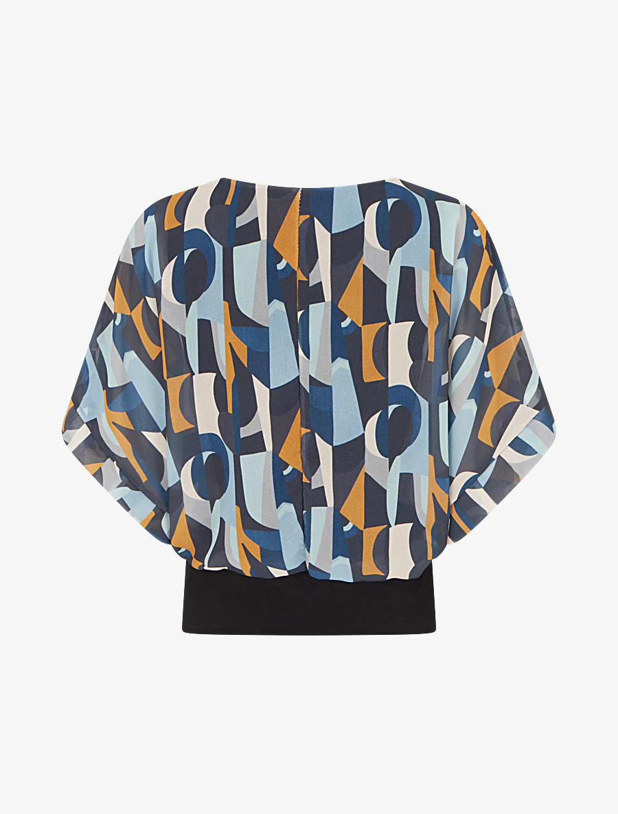 Fantasieprint top met korte mouwen - Blauw - Image 2