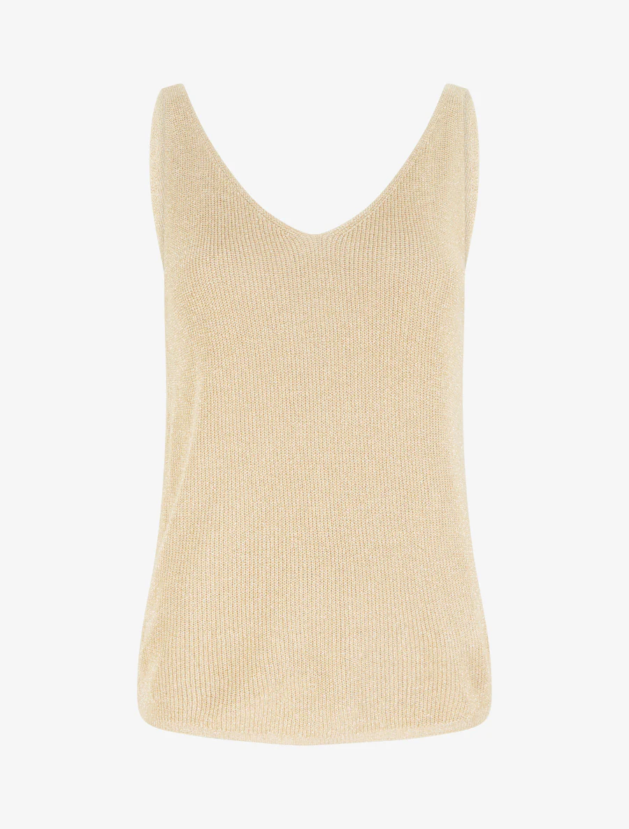 Fijn gebreide tanktop met glinsterend detail - Licht kameel