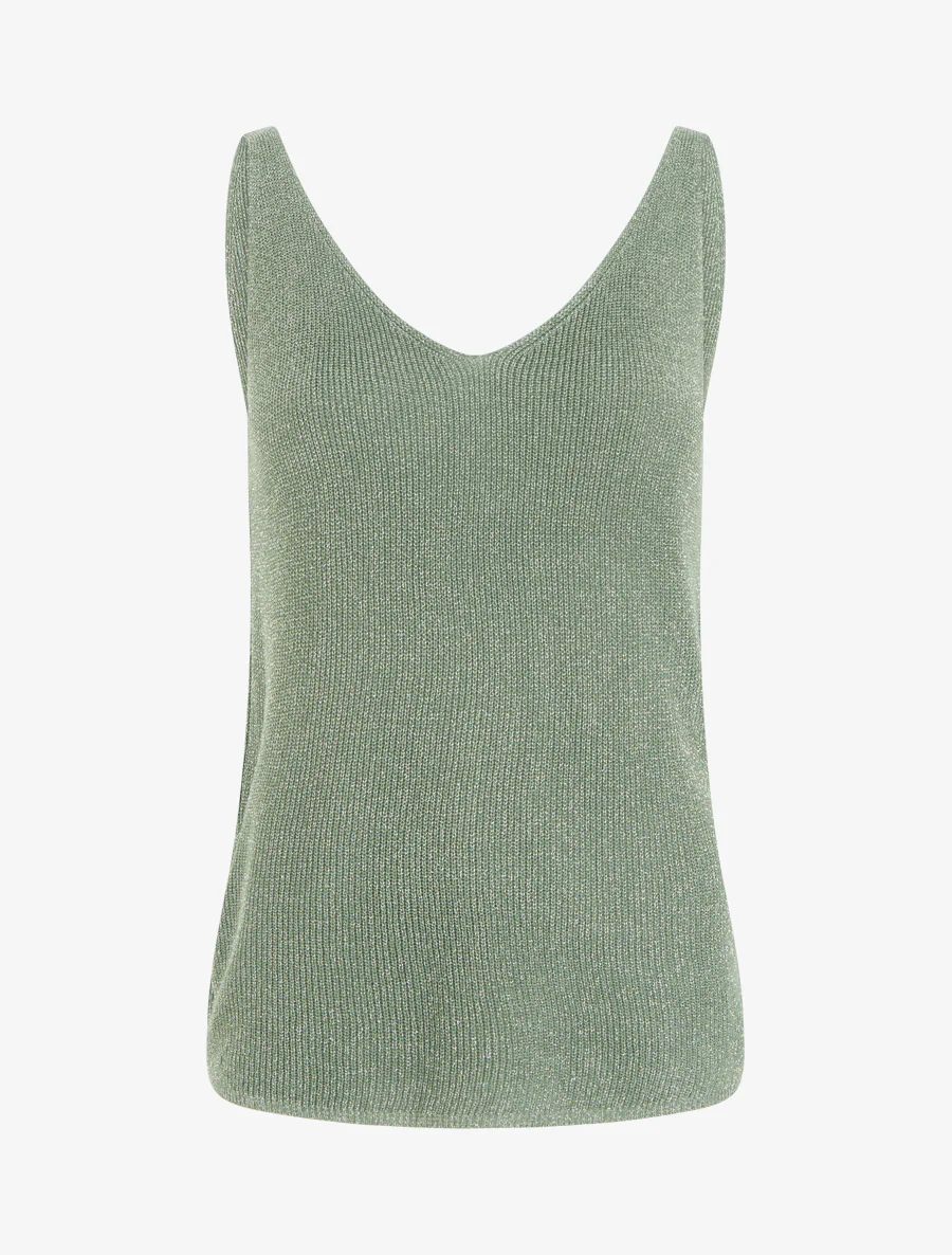 Fijn gebreide tanktop met glinsterend detail - Kaki