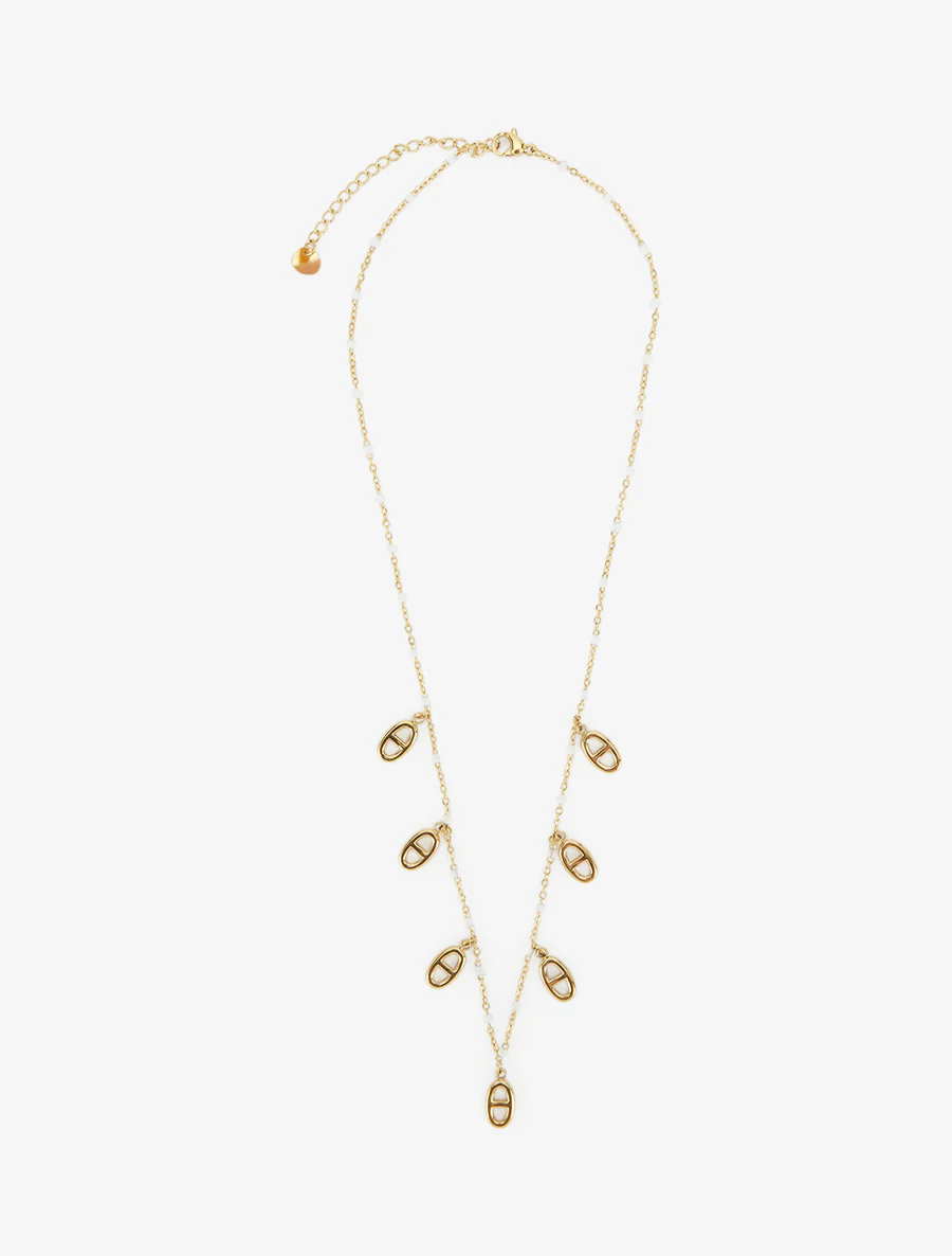 Fijne ketting met ovale bedels en maritieme schakels. - Goud/wit - Image 2