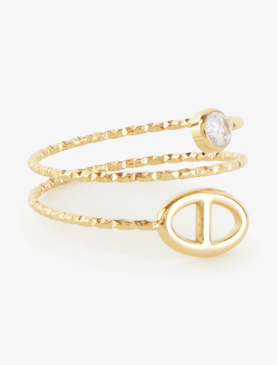 Fijne ring met ankerketting en strass. - Goud - Image 2