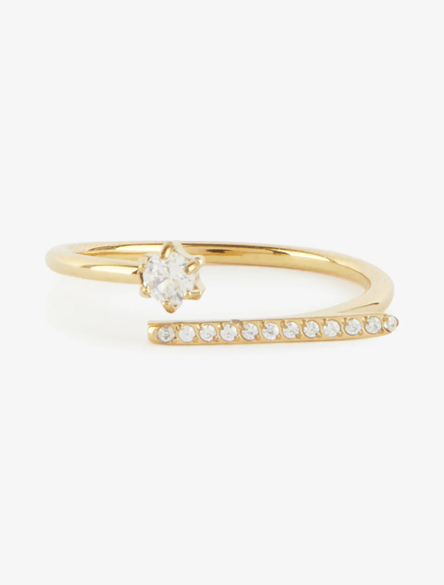 Fijne ring met een met stras bezette schacht. - Goud - Image 3