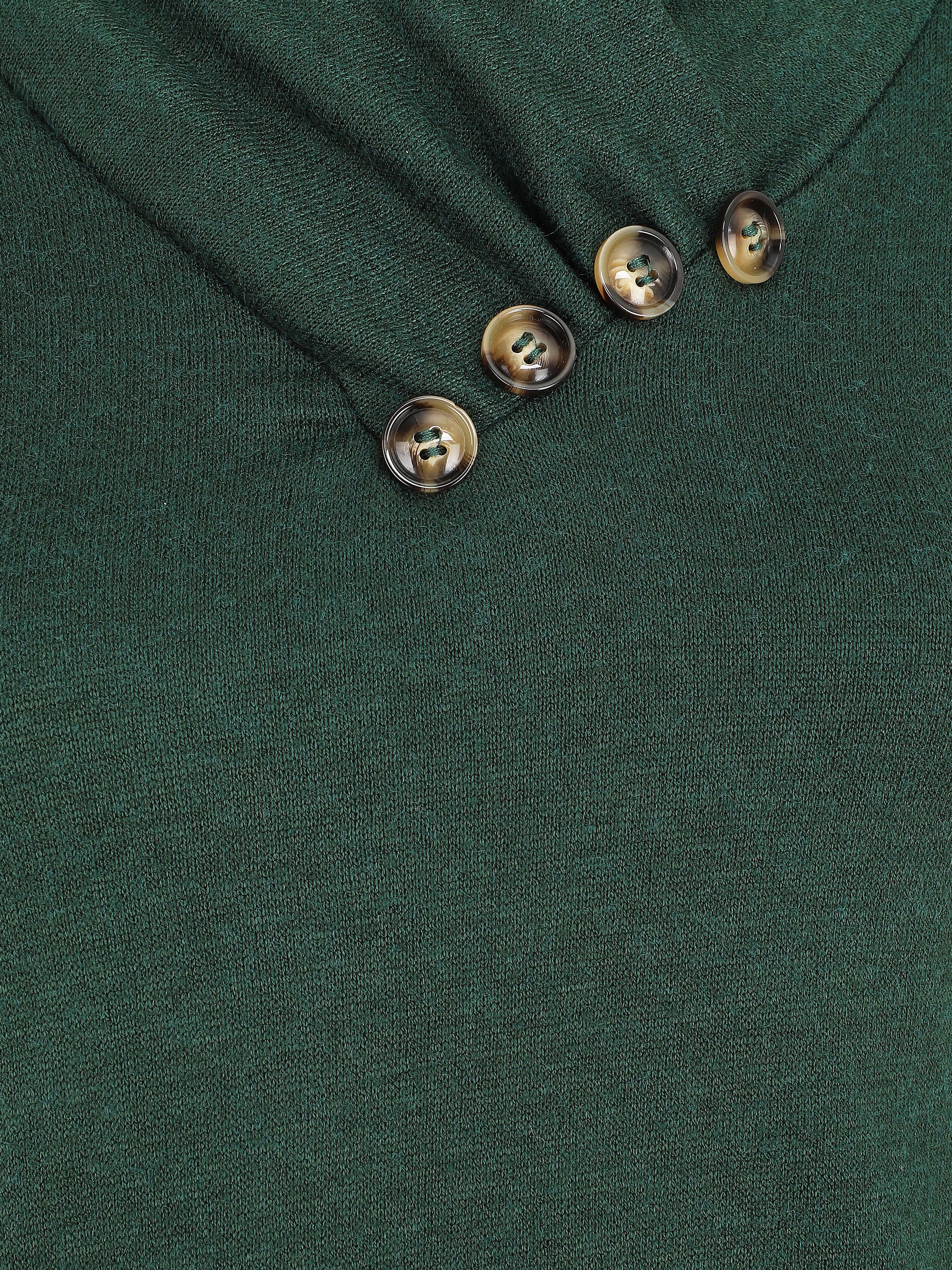 Fijne trui met hoge kraag en decoratieve knoppen - Dennengroen - Image 3