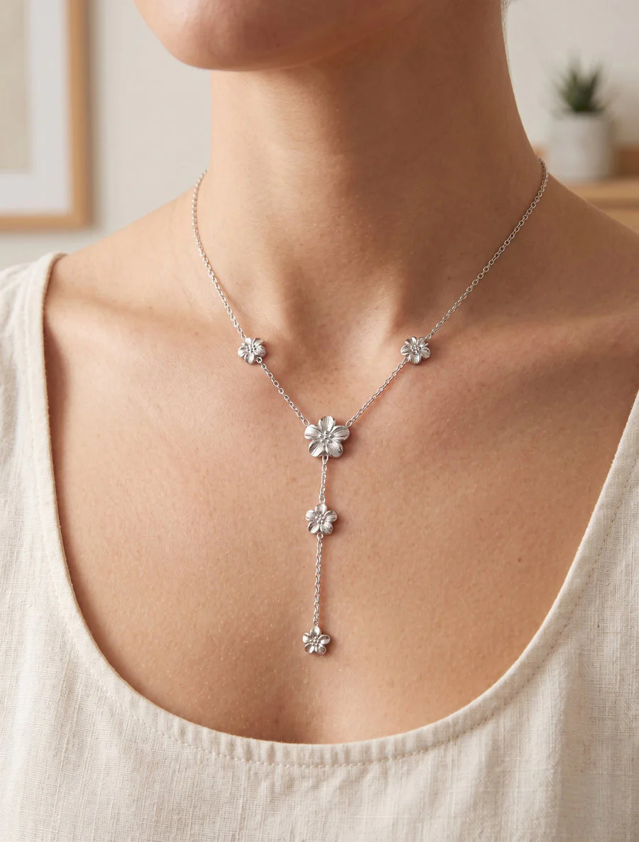 Fijne Y-ketting met bloemen - Geld