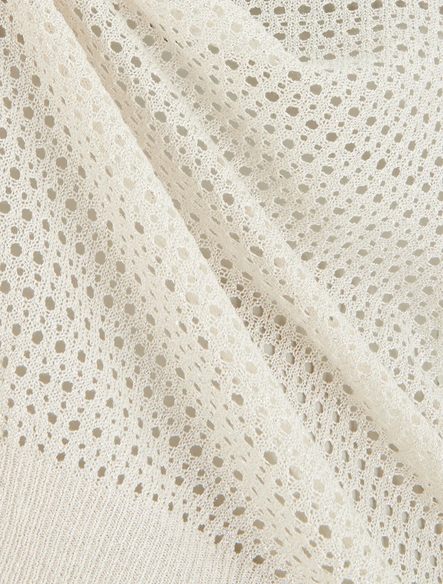 Fijngebreide opengewerkte en glanzende top. - Beige - Image 3