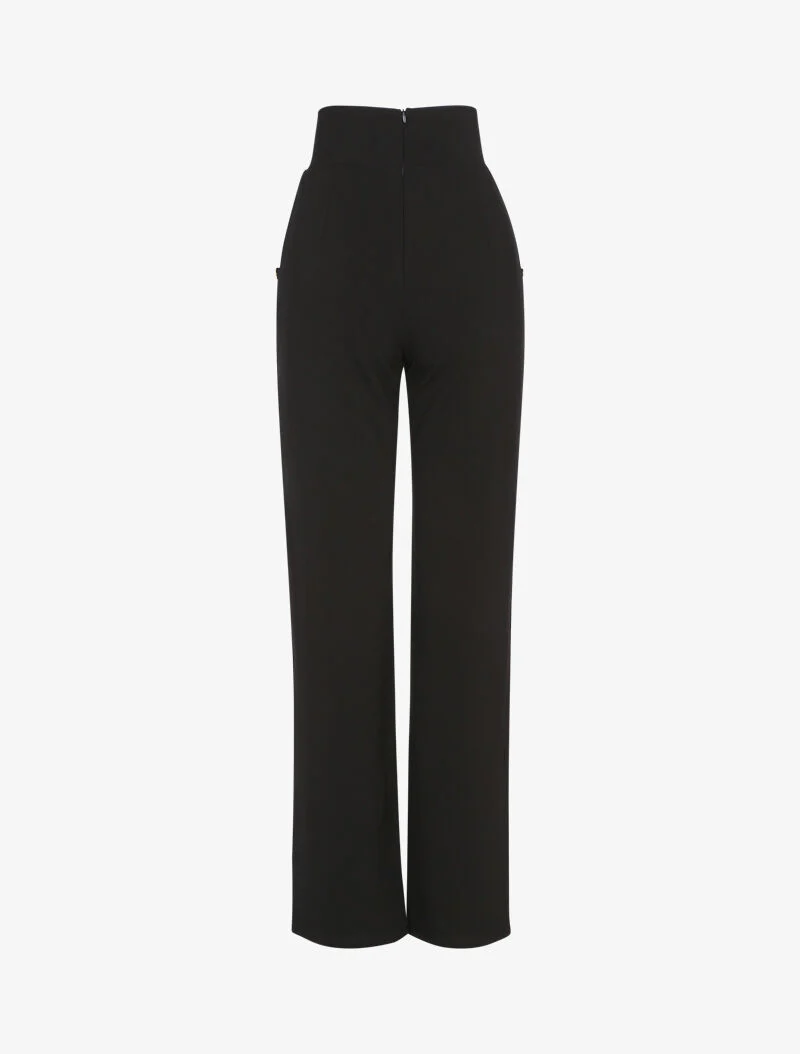 Flared broek met decoratieve knoopsgaten - zwart - Image 2