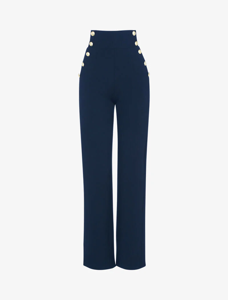 Flared broek met decoratieve knoopsgaten - marineblauw