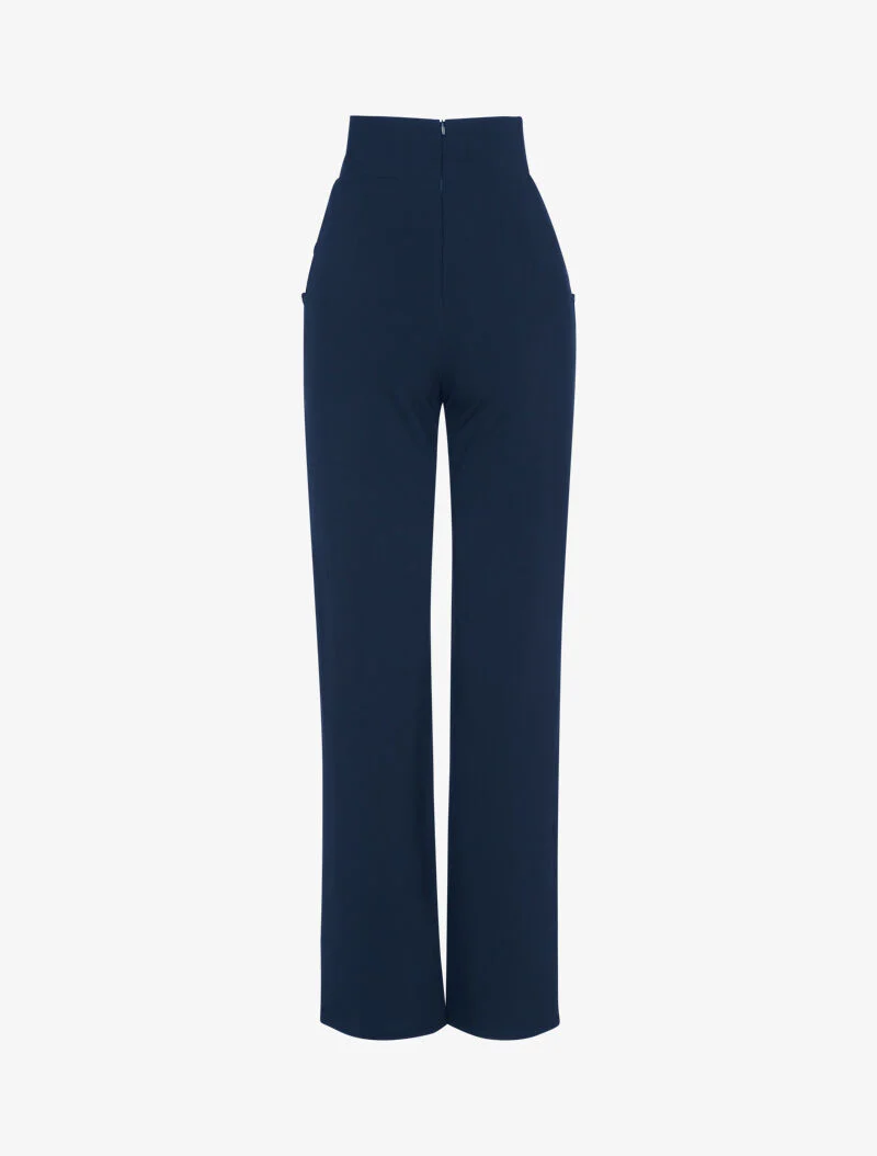 Flared broek met decoratieve knoopsgaten - marineblauw - Image 2