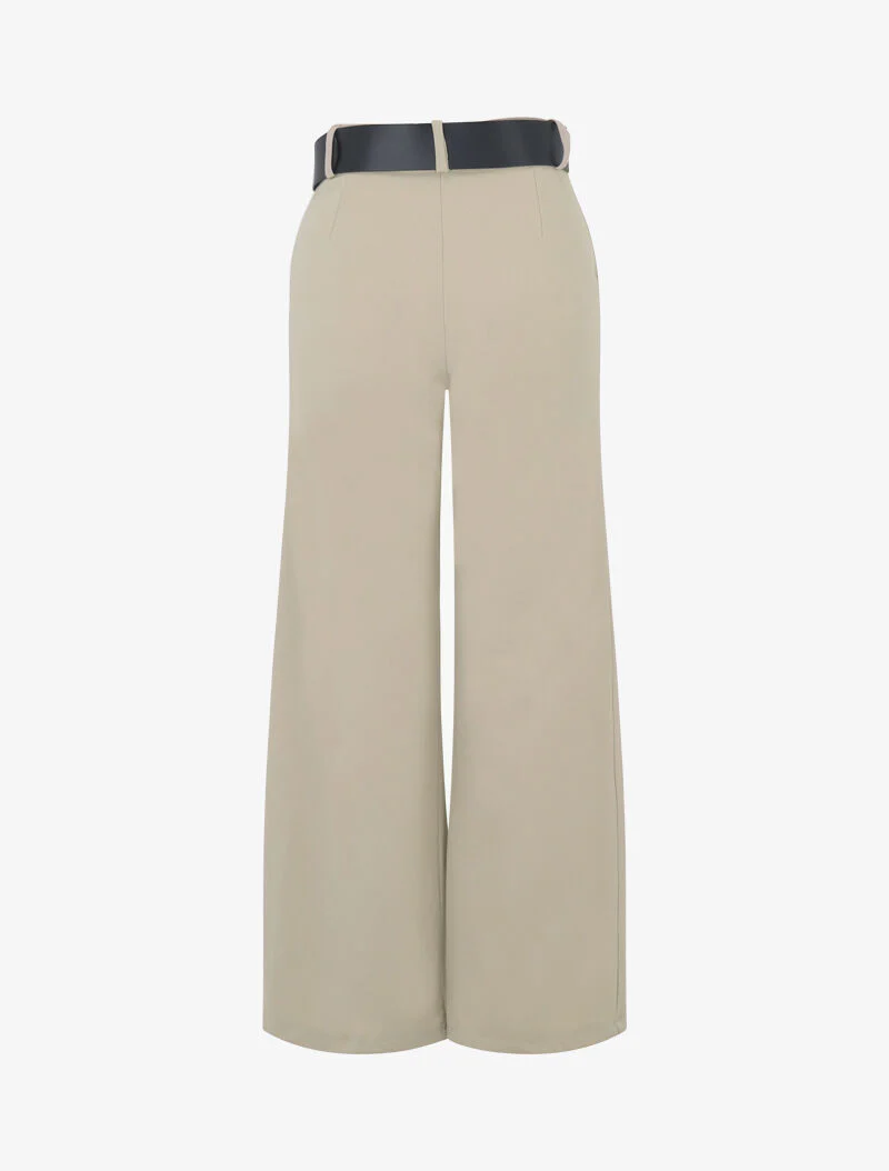 Flared broek met riem - Beige - Image 2