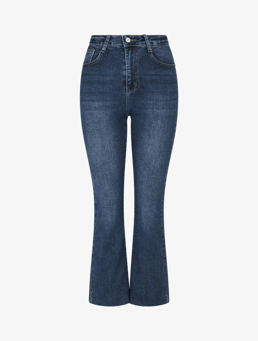 Flare jeans met gerafelde randen - blauw