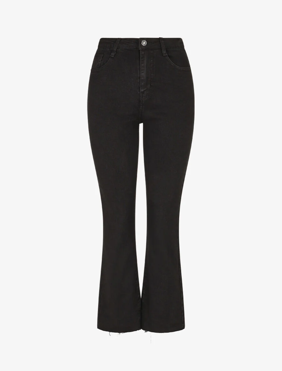 Flare jeans met gerafelde randen - zwart