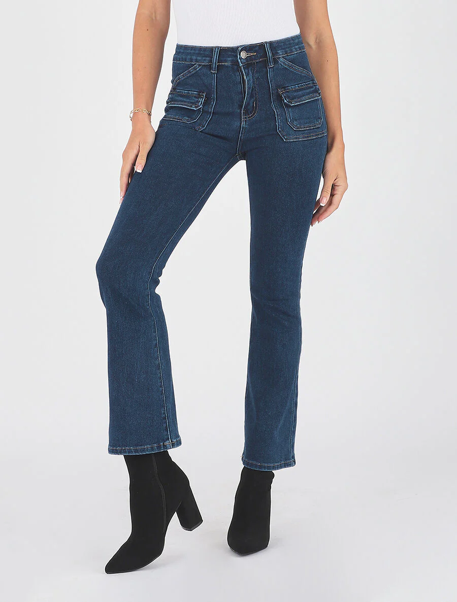 Flare jeans met hoge taille en zakken - blauw