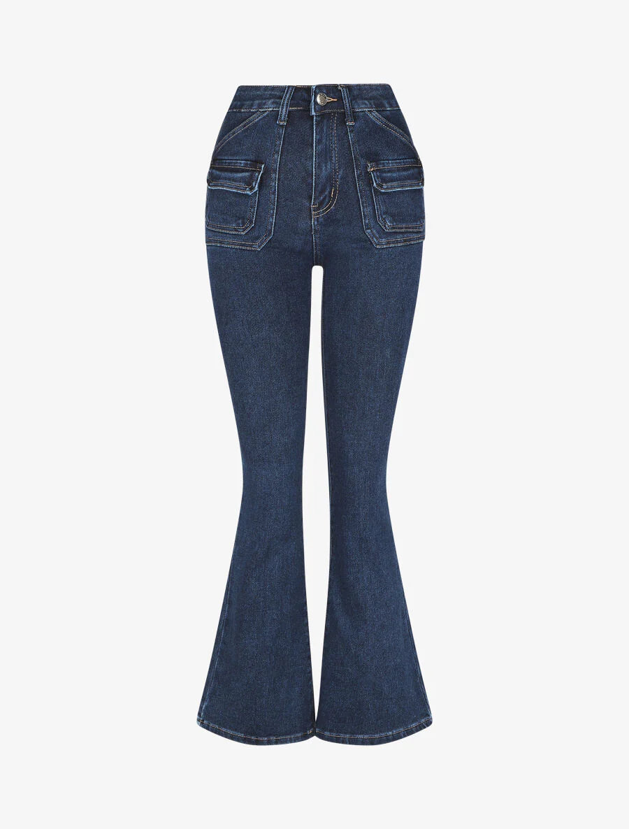 Flare jeans met hoge taille en zakken - blauw - Image 4