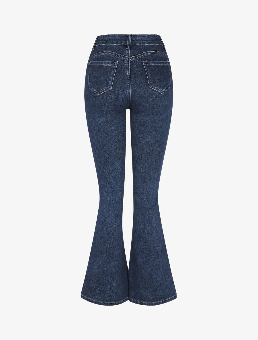 Flare jeans met hoge taille en zakken - blauw - Image 5