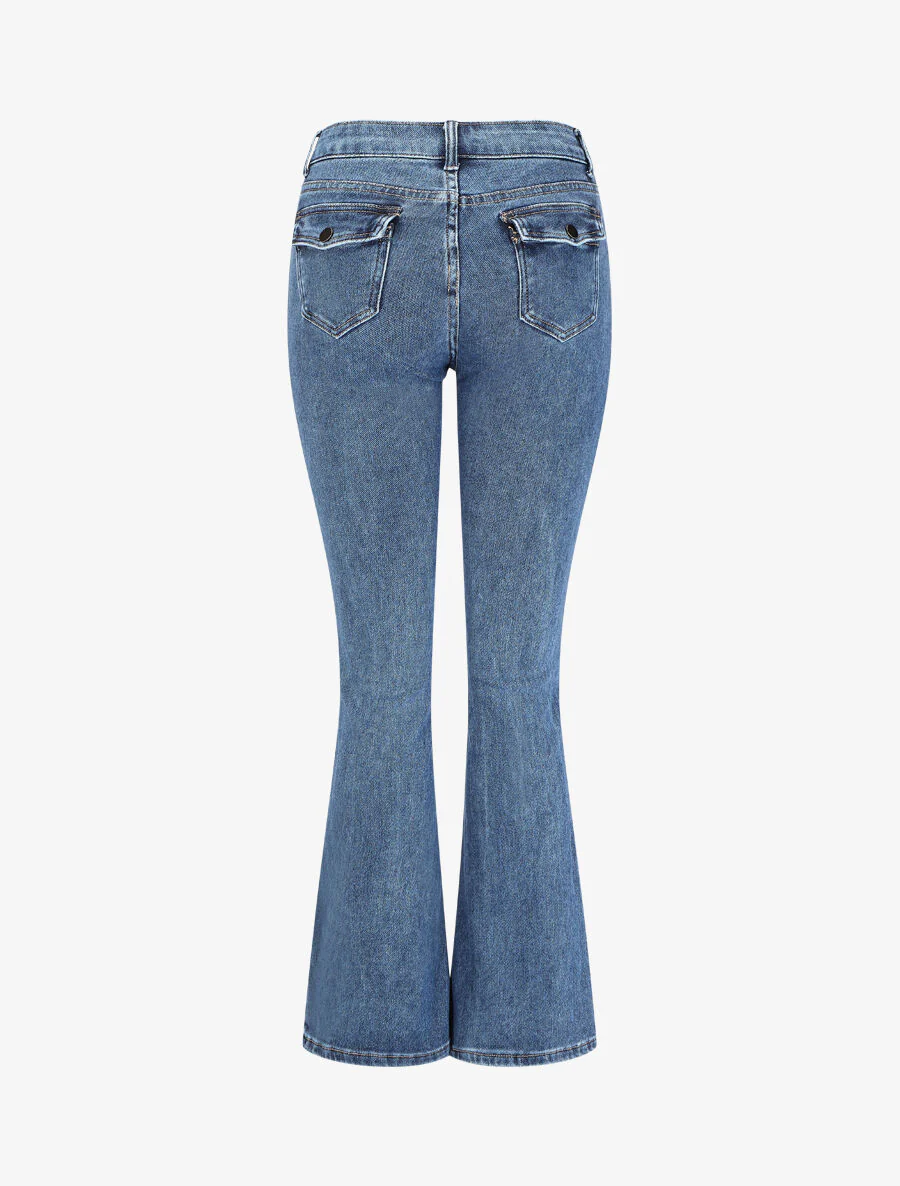 Flare jeans met klepzakken achter - blauw - Image 4