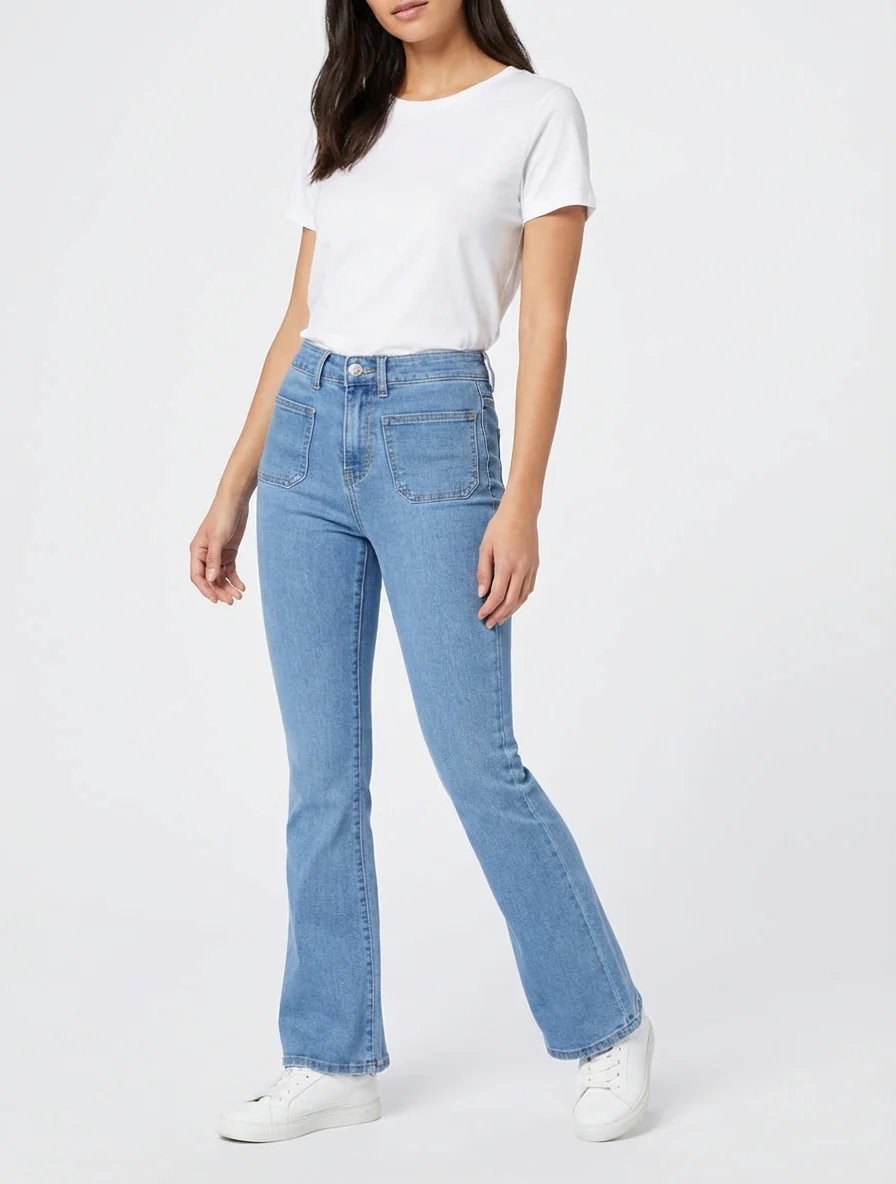 Flare jeans met opgestikte zakken - Lichtblauw - Image 4