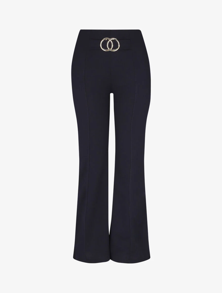 Flared broek met hoge taille en gesp - Marineblauw