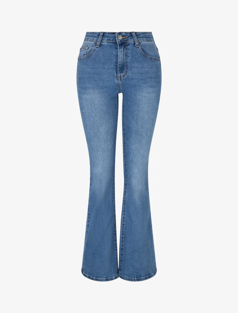 Flared jeans in gewassen look - Blauw