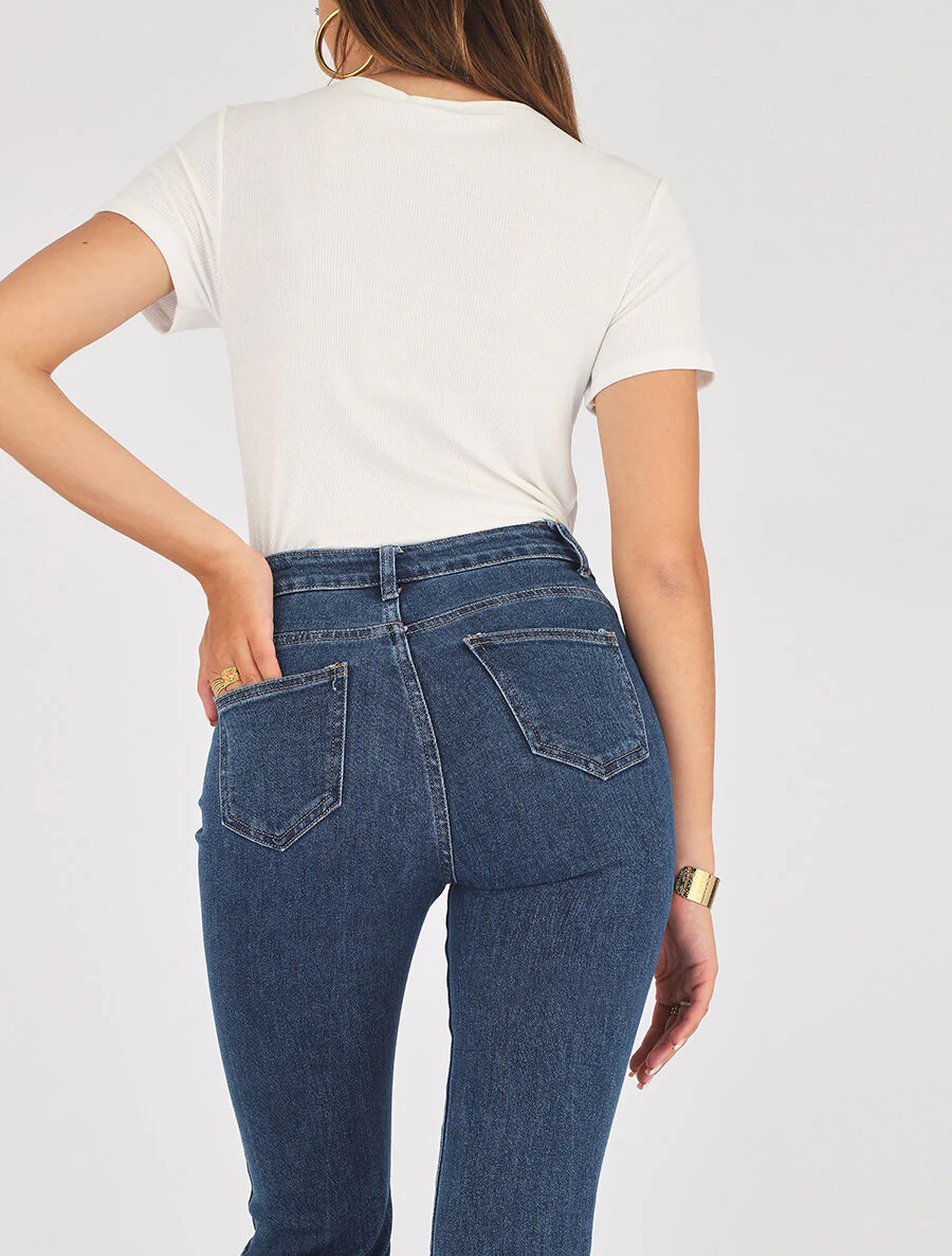 Flared jeans met hoge taille - Onbewerkt blauw - Image 3