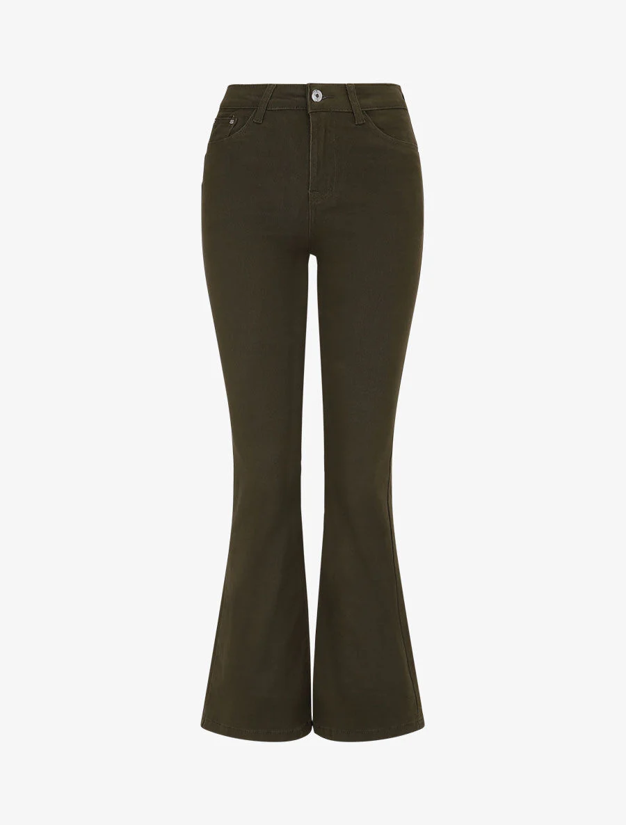 Flared jeans met hoge taille - Kakigroen