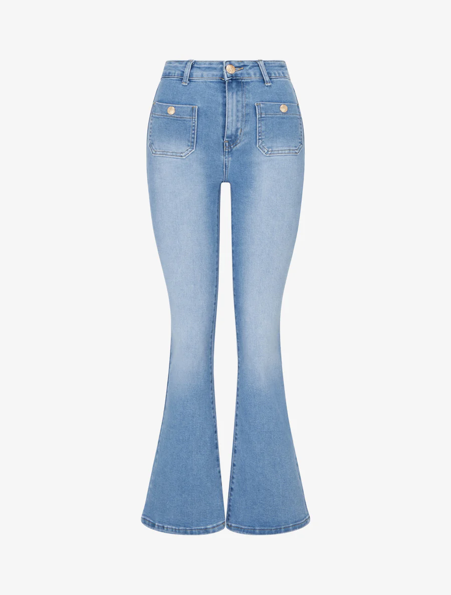 Flared jeans met hoge taille en 4 zakken - Blauw