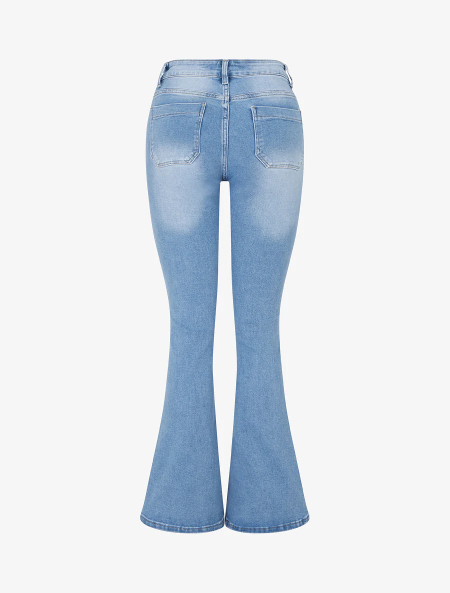 Flared jeans met hoge taille en 4 zakken - Blauw - Image 2