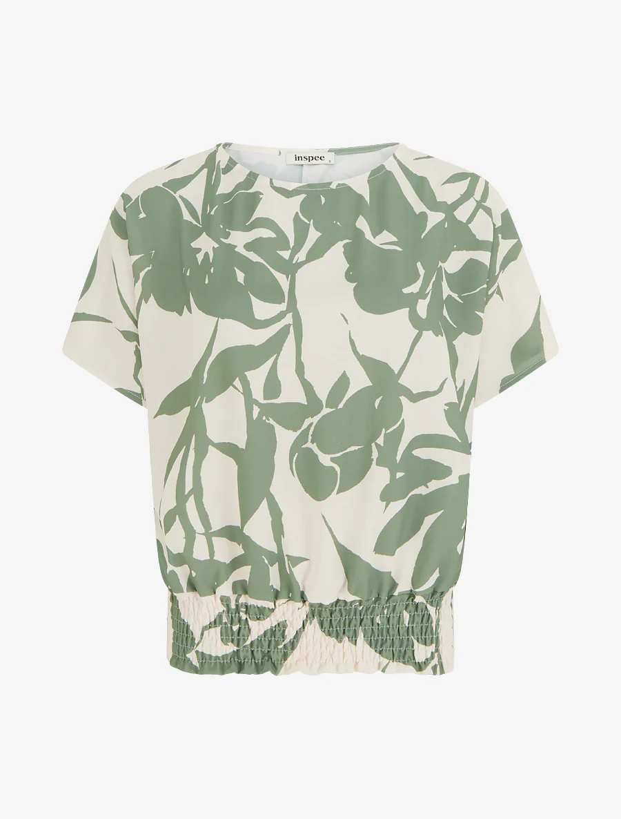 Floral bedrukt bolvormig topje - Kaki