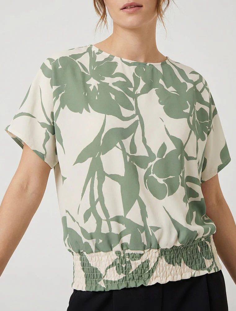 Floral bedrukt bolvormig topje - Kaki - Image 4