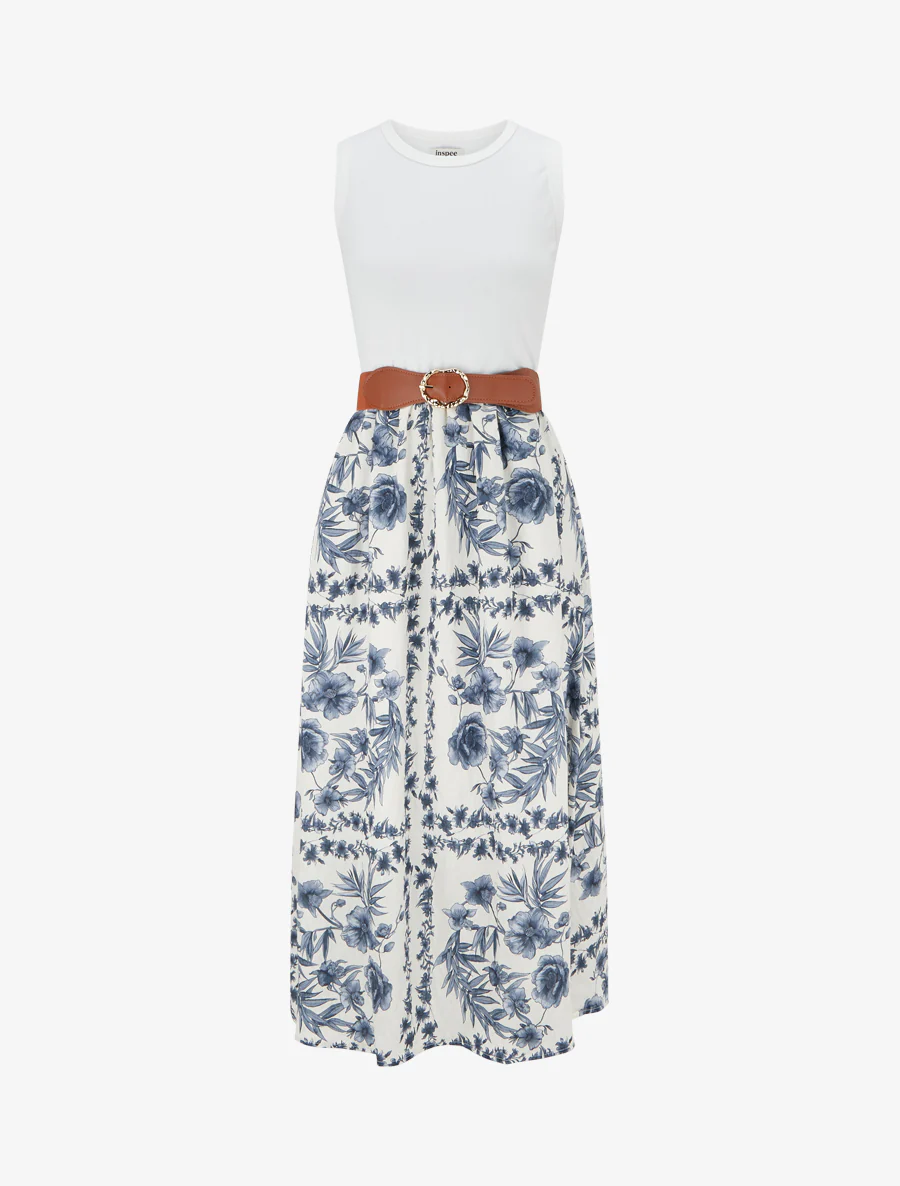 Floral bedrukte jurk met zakken - Blauw