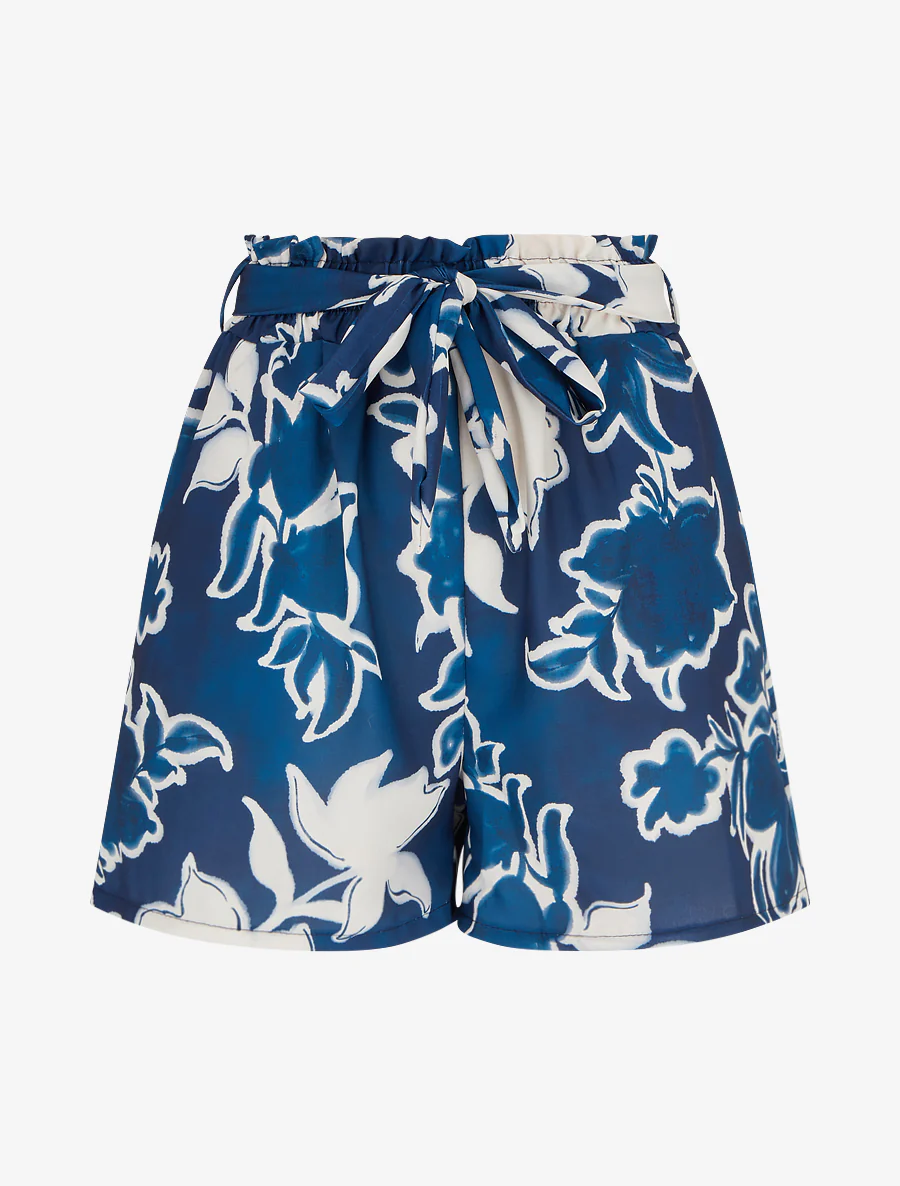 Fluïde short met bloemenprint - Marine
