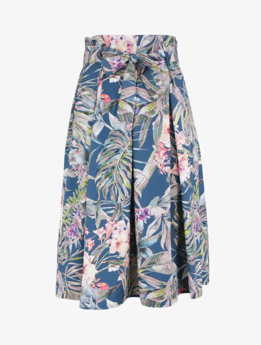 Fluwelen rok met bladerenprint - Blauw