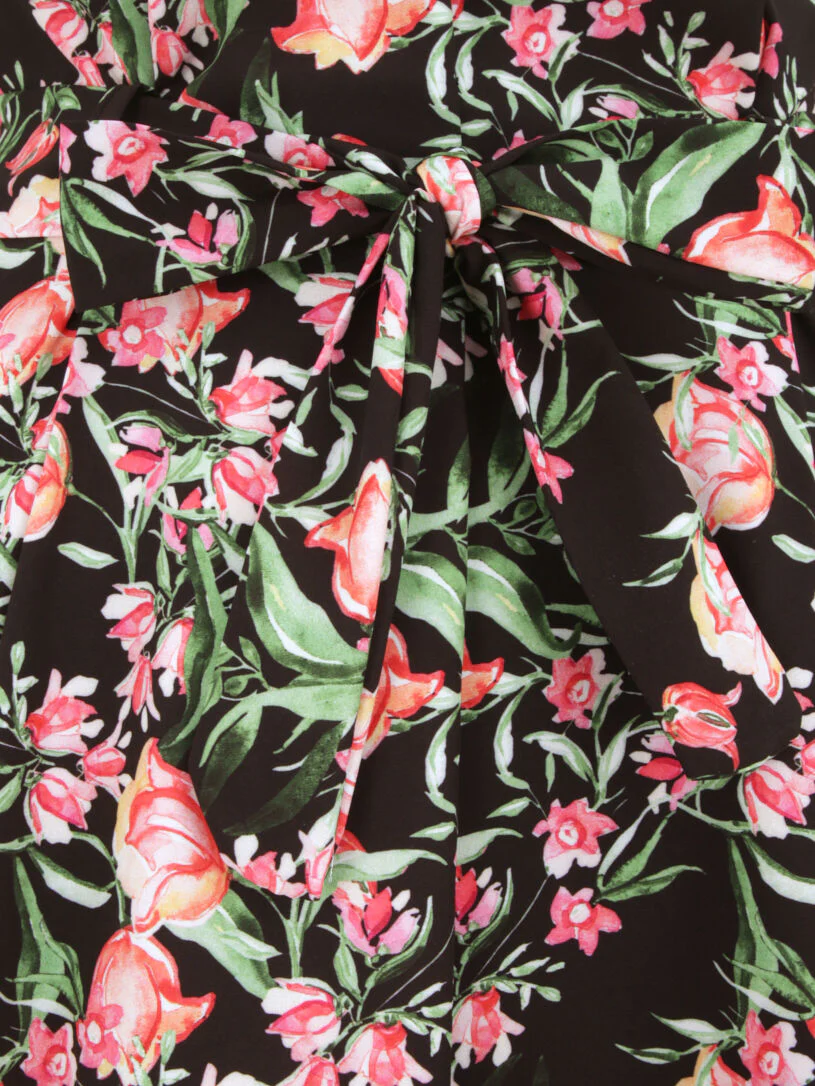 Fluwelen rok met lente bloemenprint - Zwart - Image 3