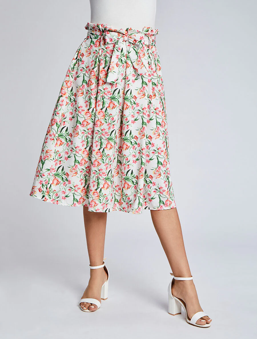 Fluwelen rok met lente bloemenprint - Wit - Image 4