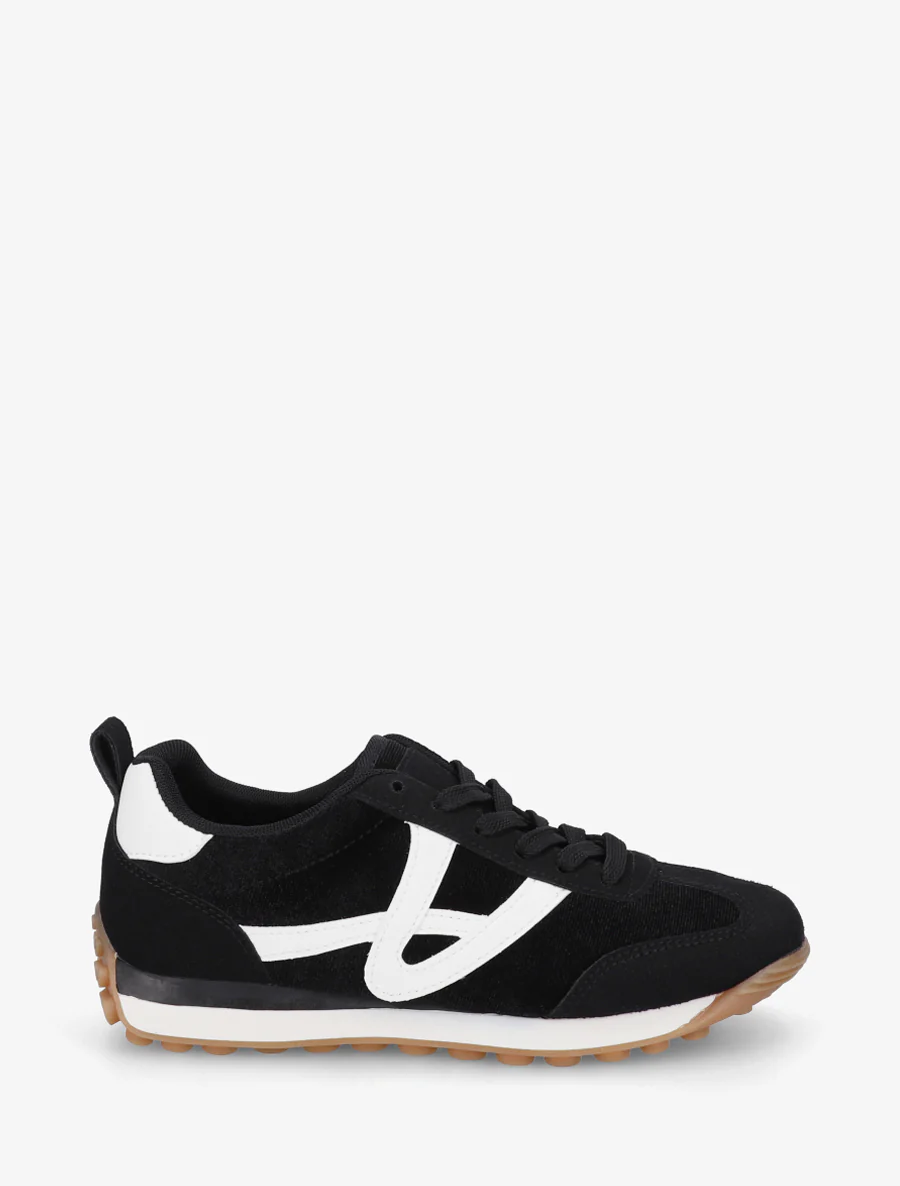 Fluwelen sneakers met contrasterende details - Zwart