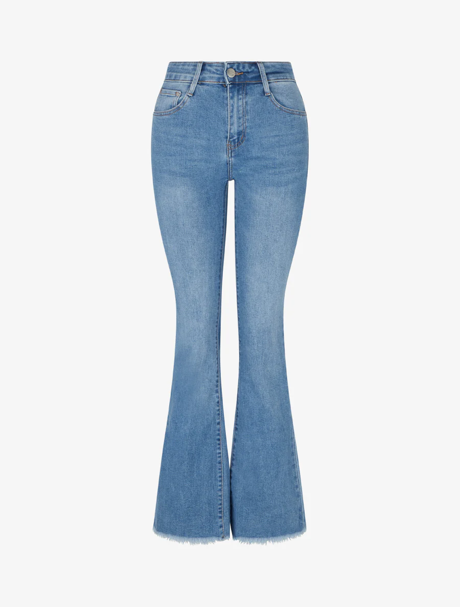 Franje jeans met een flare fit. - Blauw