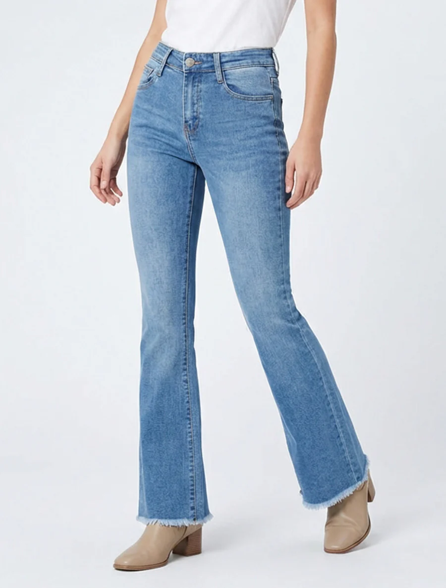 Franje jeans met een flare fit. - Blauw - Image 4