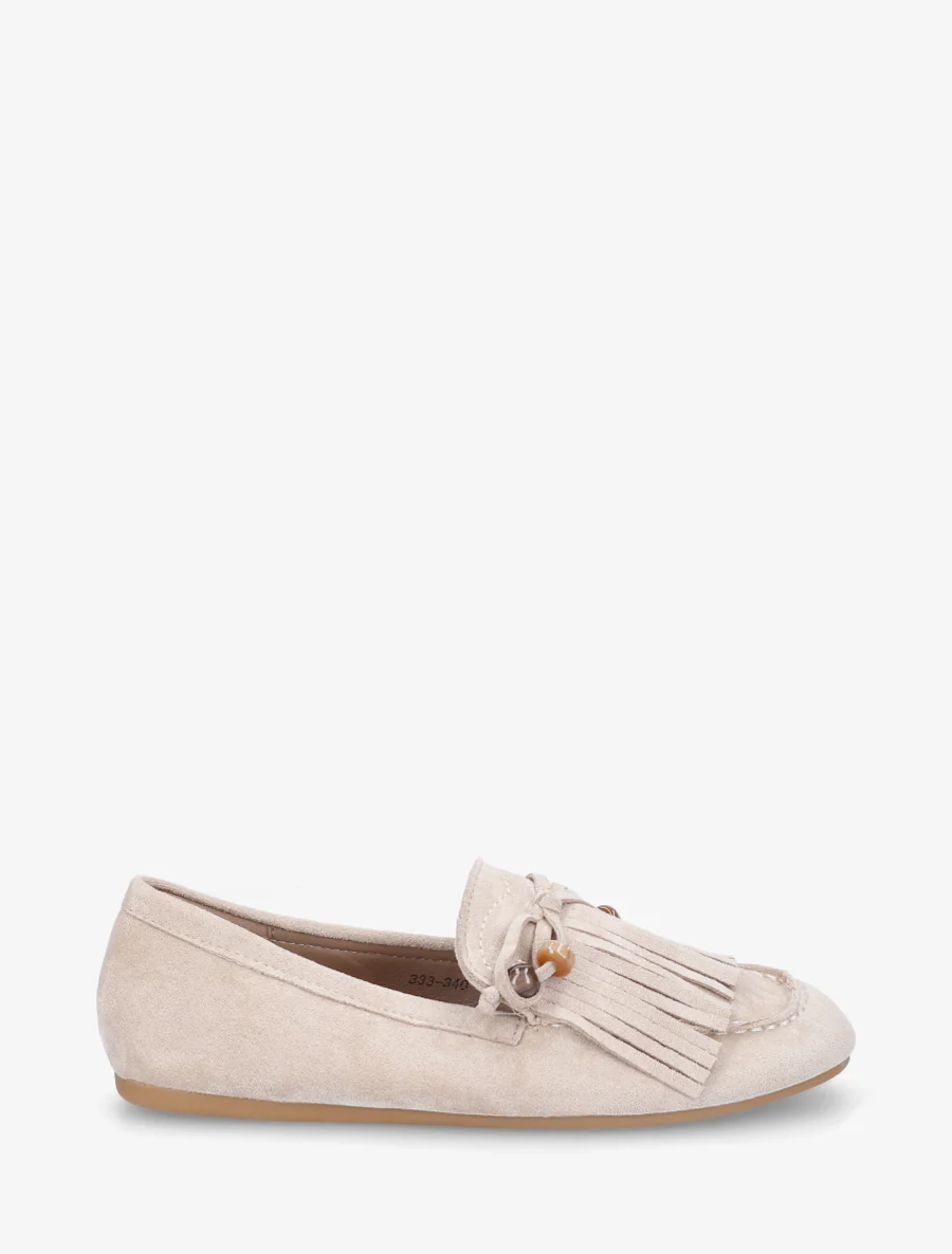 Fringed loafers in suède. - Beige