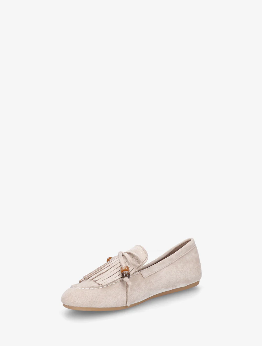 Fringed loafers in suède. - Beige - Image 3